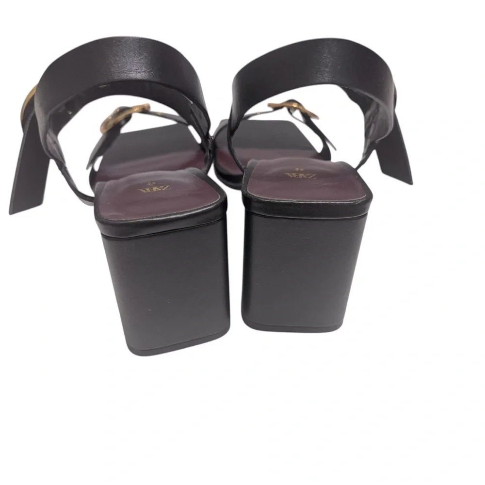 Zara Black Leather Block Heel Buckled Sandals. Size 8 - Picture 10 of 15